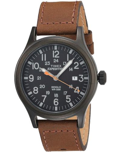 Timex Expedition Scout 40mm Watch – Black Case Black Dial With Brown Leather
