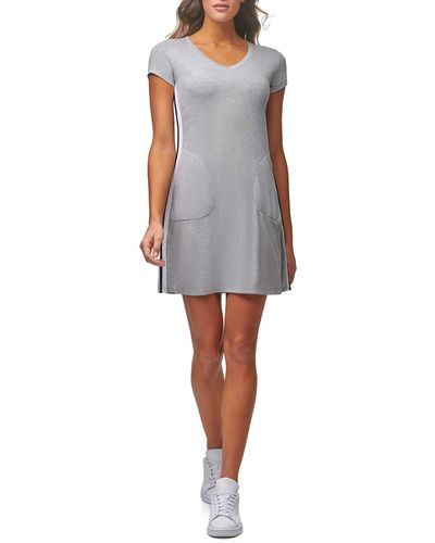 Andrew Marc Performance Relaxed Fit Short Sleeve V-neck T-shirt Dress - Gray