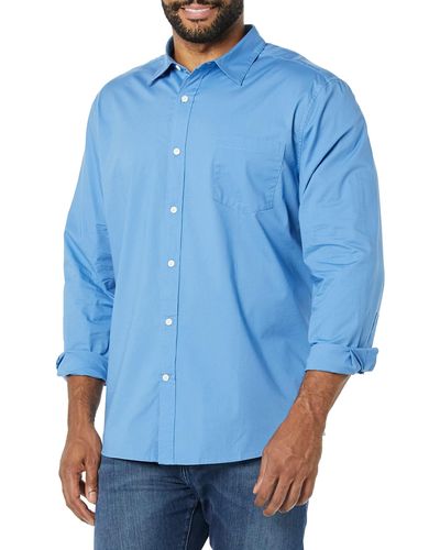 Amazon Essentials Long-Sleeve Regular-fit Stretch Poplin Shirt Camisa - Azul