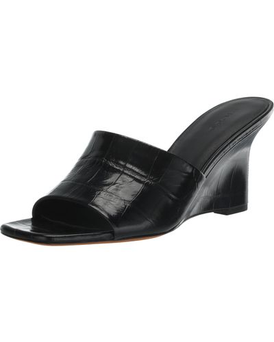 Vince S Pia Wedge Mule Sandals Black Croco Leather 7.5 M