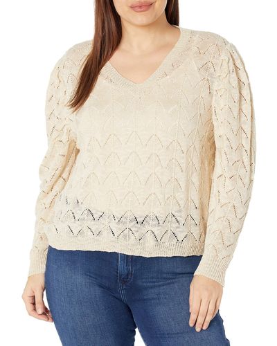 Kendall + Kylie Kendall + Kylie V-neck Puff Sleeve Sweater - Natural
