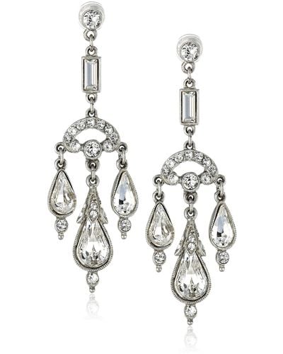 Ben-Amun Silver-tone Crystal Chandelier Earrings - White