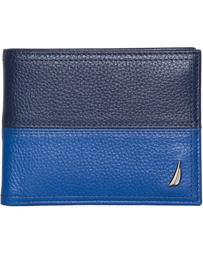 Nautica Men's Pebble Two-Tone Bifold Leather Wallet And Passcase With 4