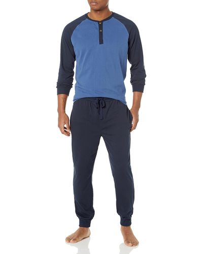 Wrangler Sueded Jersey Henley Top And Jogger Pant Pajama Sleep Set - Blue