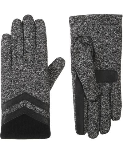 Isotoner Spandex Gloves With Chevron And Rib Knit Detail - Black