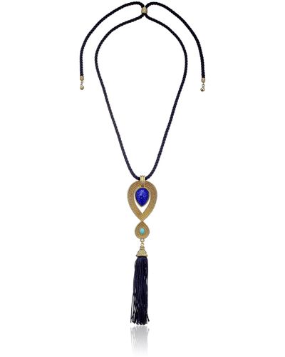 Ben-Amun St. Tropez Adjustable Tassel Turquoise Gold Pendant Necklace - Black
