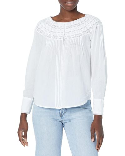 Rebecca Taylor Long Sleeve Cotton Blouse With Lace - White