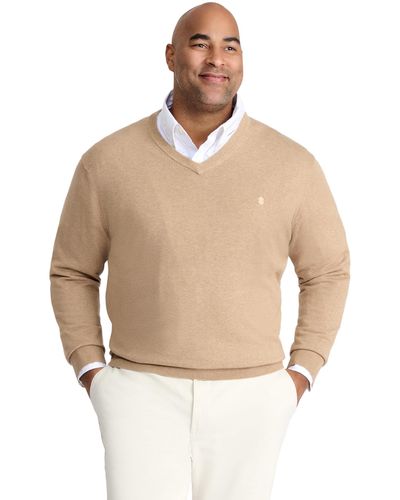 Izod Big And Tall Premium Essentials Solid V-neck Sweater - Natural