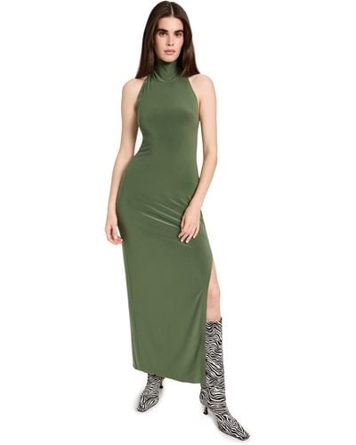Norma Kamali Halter Turtle Side Slit Gown - Green