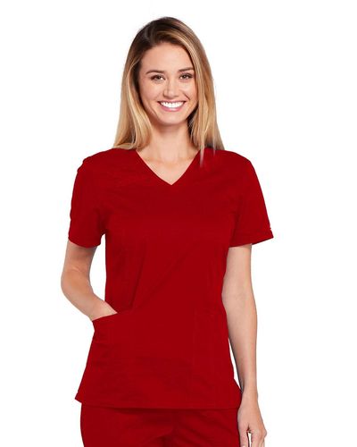 CHEROKEE Workwear Core Stretch V-neck Top - Red