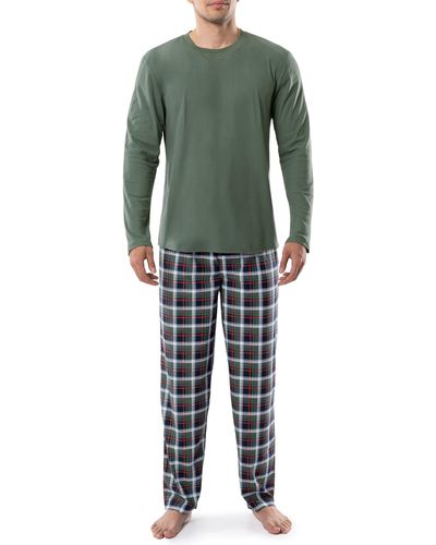 Izod Flannel Fleece Top And Pant Sleep Set - Green