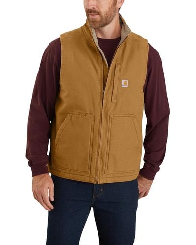 Carhartt Relaxed Fit Firm Duck Insulated Rib Collar Vest- Brown-medium