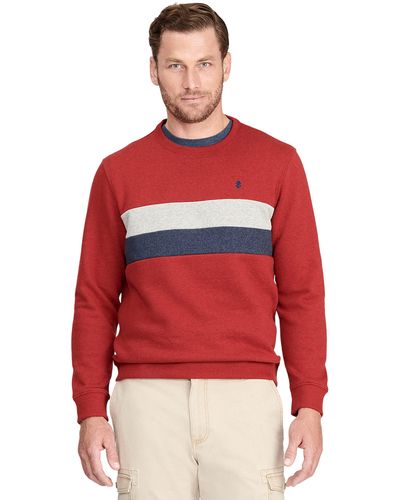 Izod Advantage Performance Crewneck Fleece Pullover Sweatshirt - Red