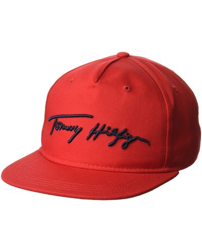 Tommy Hilfiger Signature Flat Brim Baseball Cap - Red
