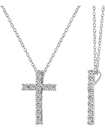 Amazon Essentials Platinum-plated Sterling Silver Cross Pendant Necklace Set With Infinite Elements Cubic Zirconia - Metallic