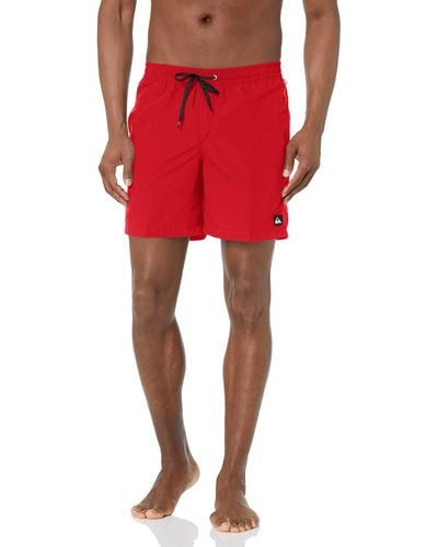 Quiksilver Mens Solid Elastic Waist Volley Boardshort Swim Trunk Bathing Suit Board Shorts - Red