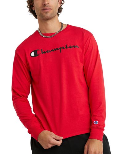 Champion Mens Classic Long-sleeve Cotton Tee Assorted Logos - Red