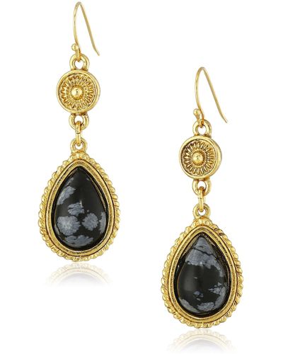 Ben-Amun Gold-plated Obsidian Stone Drop Earrings - Metallic
