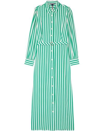 Tommy Hilfiger Womens Stripe Shirt With Magnetic Closure Casual Dress - Green