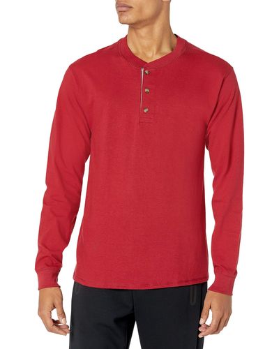 Hanes Sleeve Beefy Henley T-shirt - Medium - Burnt - Red