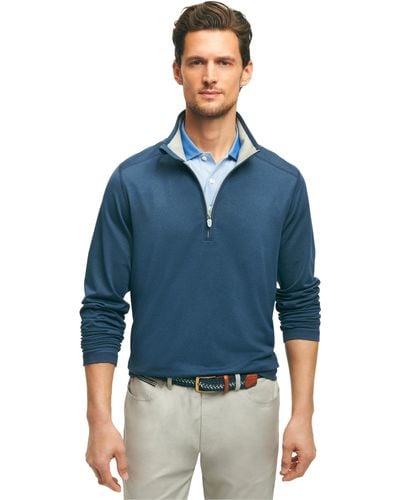 Brooks Brothers Regular Fit Performance Stretch Long Sleeve Golf Half-zip Sweater - Blue