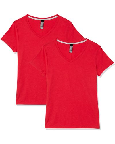 Hanes X-temp V-neck T-shirt-2 Pack - Red