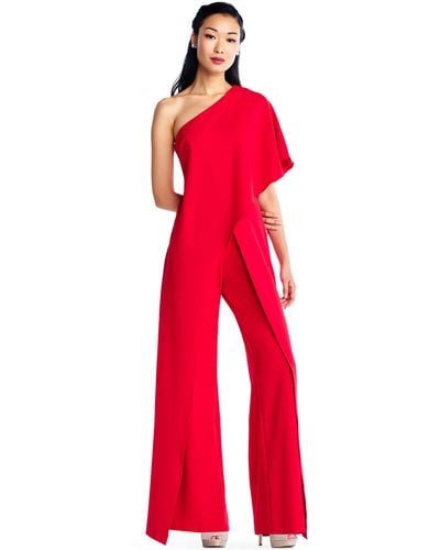 Adrianna Papell Flutter One Shoulder Jumpsuit Dress - Red