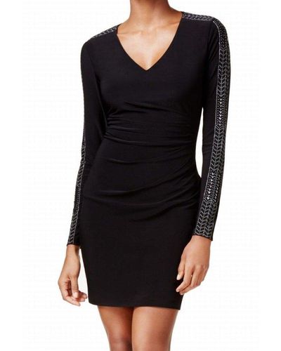 Guess Long Jersey Dress With Studded Sleeve And Ruched Waist - Black