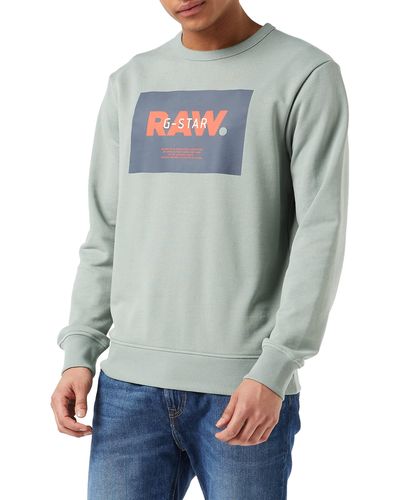 G Star RAW Indigo Distressed Logo Sweater in Green for Men Lyst UK