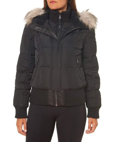 Vince Camuto Warm Winter Jacket With Faux Trimmed Hood - Black