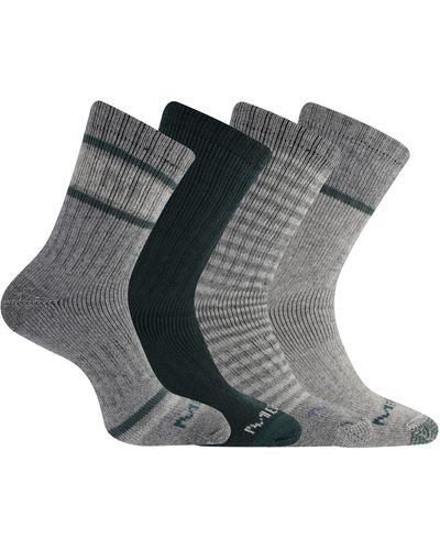 Merrell And- Thermal Hiking Crew Socks-4 Pair Pack- Arch Support Band And Wool Blend - Grey