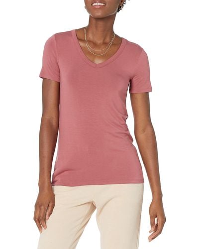 Amazon Essentials Jersey Standard-fit Short-sleeve V-neck T-shirt - Red