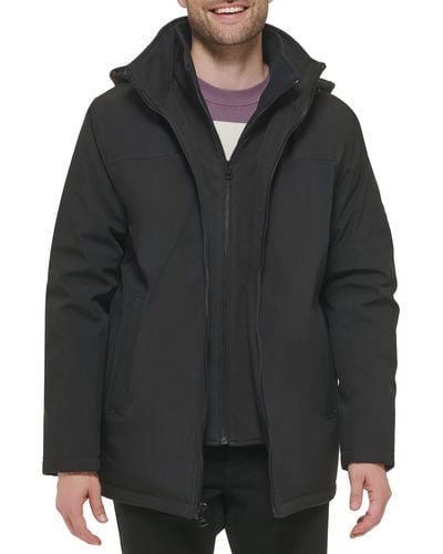 Calvin Klein Hooded Rip Stop Water And Wind Resistant Jacket With Fleece Bib - Black