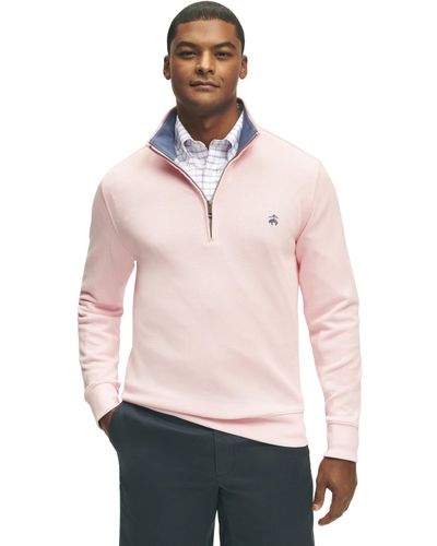 Brooks Brothers Regular Fit Ribbed French Terry Long Sleeve Half-zip Sweater - Pink