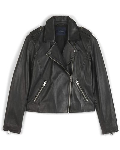 Lucky Brand Long Sleeve Notched Lapel Leather Moto Jacket - Black