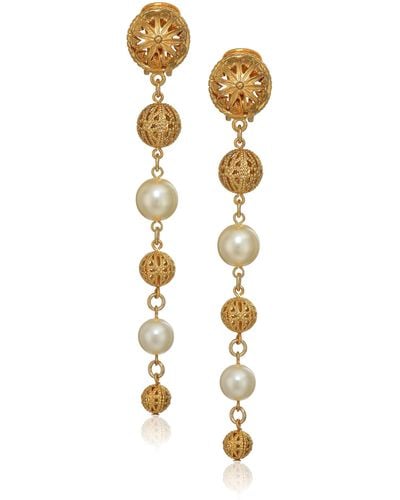 Ben-Amun 24k Gold Plated Made In New York Chunky Arabic Filigree Ball And Pearl Vintage Statement Dangle Earrings Necklace Bracelet - Black