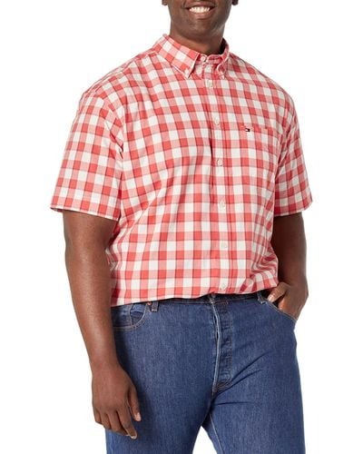 Tommy Hilfiger Big Short Sleeve In Custom Fit Button Down Shirt - Orange