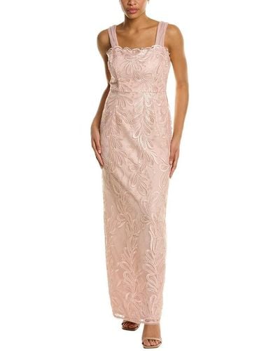 Adrianna Papell Ribbon Embroidery Column Gown - Pink