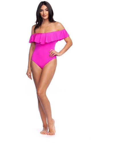 Trina Turk Standard Off Shoulder Ruffle One Piece Swimsuit - Pink
