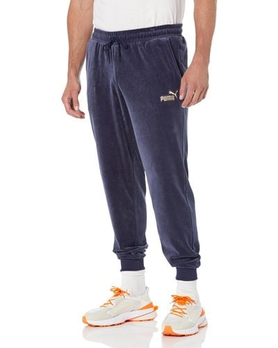 PUMA Gold Trimmed Velour Track Pants - Blue