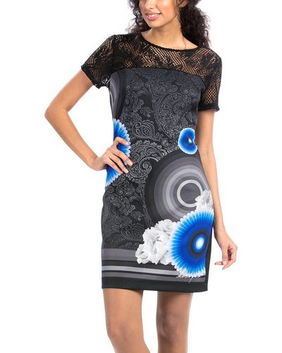 Desigual Short Sleeve Dress With Semi Transparent Shoulders - Black