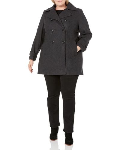 Anne Klein Classic Double Breasted Coat - Black