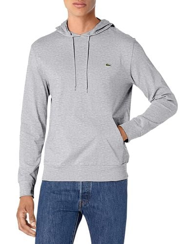 Lacoste Men's Long Sleeve Hooded Jersey Cotton T-shirt Hoodie T Shirt - Gray