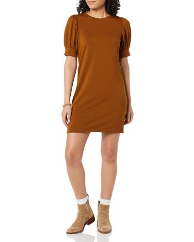 Amazon Essentials Supersoft Terry Relaxed-fit Short-sleeve Puff-sleeve Dress - Brown