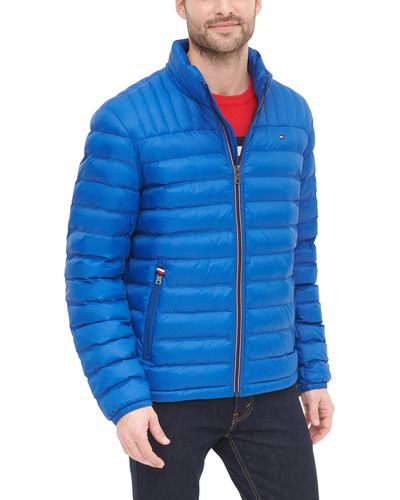 Tommy Hilfiger Mens Ultra Loft Packable Puffer Jacket Down Alternative Coat - Blue