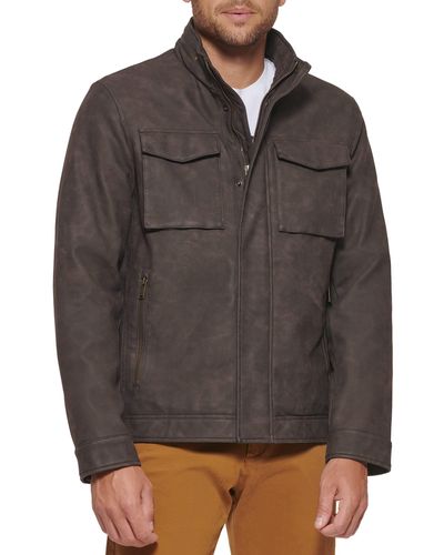 Dockers Faux Leather Military Jacket - Brown