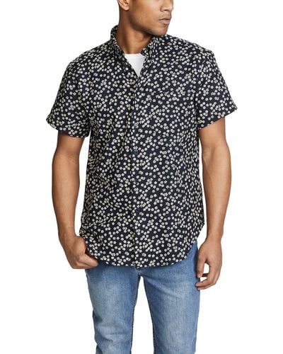 Naked & Famous Short Sleeve Easy Shirt Fit Button Down In Kimono Flowers - Black