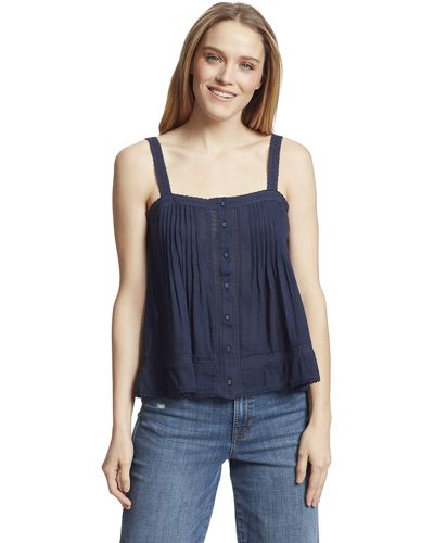 Ella Moss Olive Lace Trim Button Front Tank Top - Blue