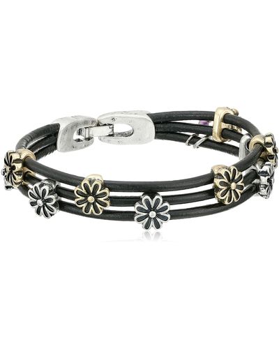 Lucky Brand Two Tone Flower Woven Leather Bracelet - Multicolor