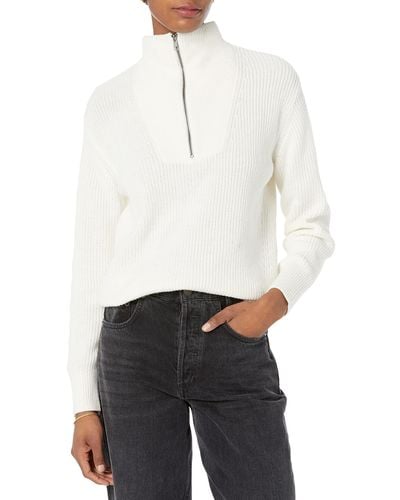 Amazon Essentials Gerippter Pullover mit halbem Reißverschluss in lockerer Passform - Weiß
